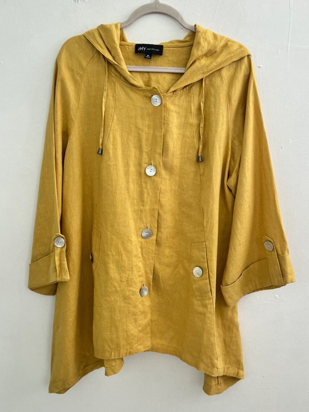 NEW Jones New York LINEN safari jacket shirt hoodie XLARGE mustard Yellow - Picture 2 of 6